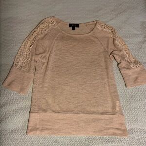 BCX Cream Sweater with Lace Sleeves
